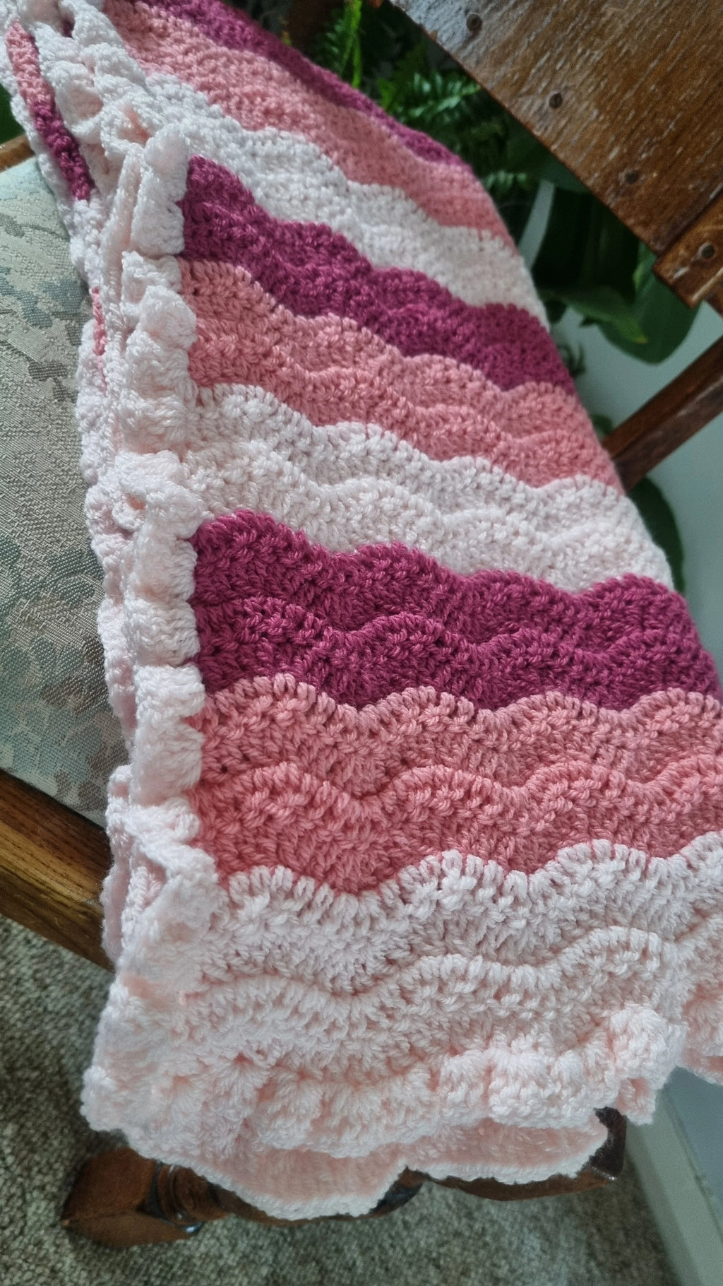 Crochet baby blanket, vintage rose