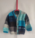 12 to 18 months hand knitted baby boy cardigan, blue stripes