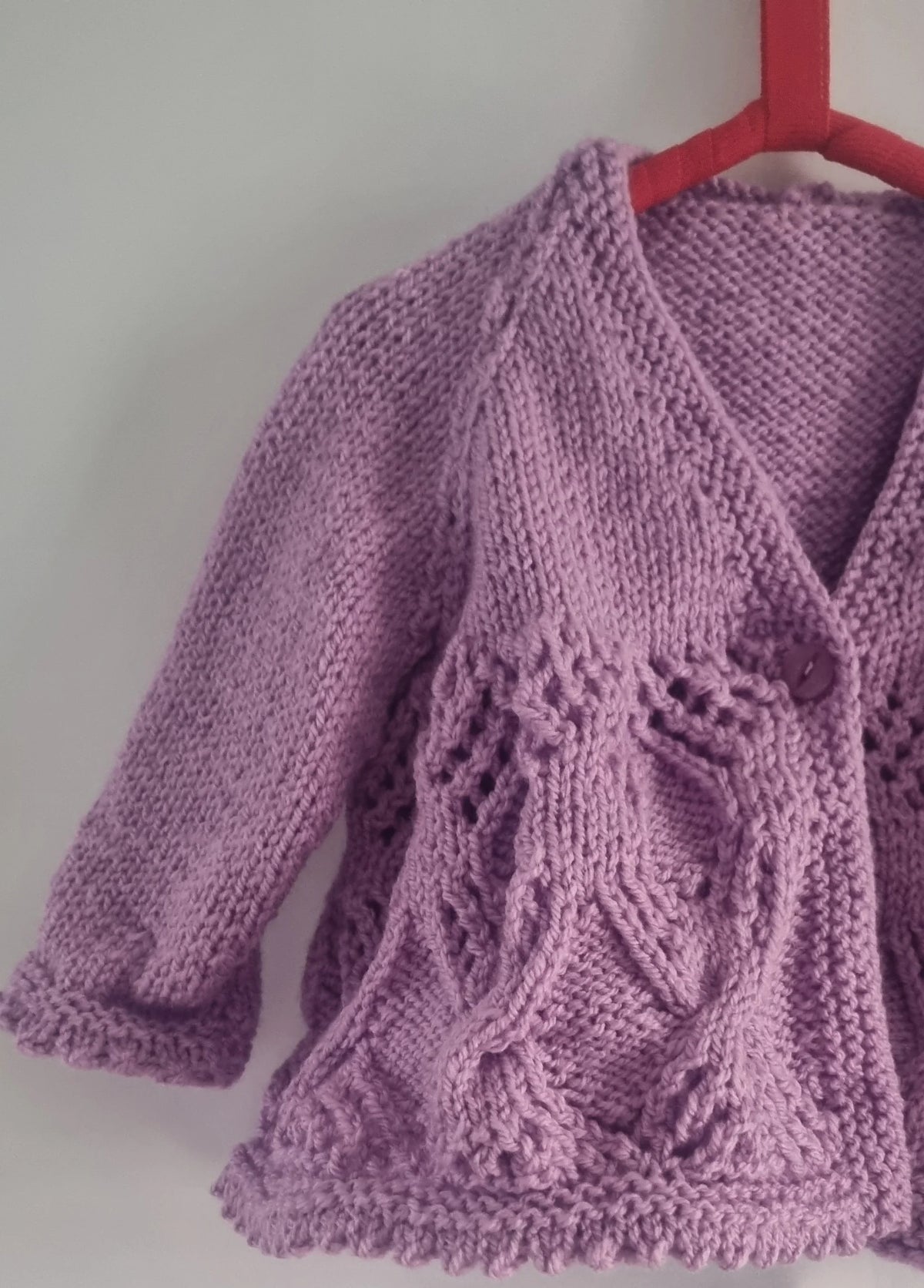 Vintage knitted baby girl lilac cardigan, 6 to 12 months