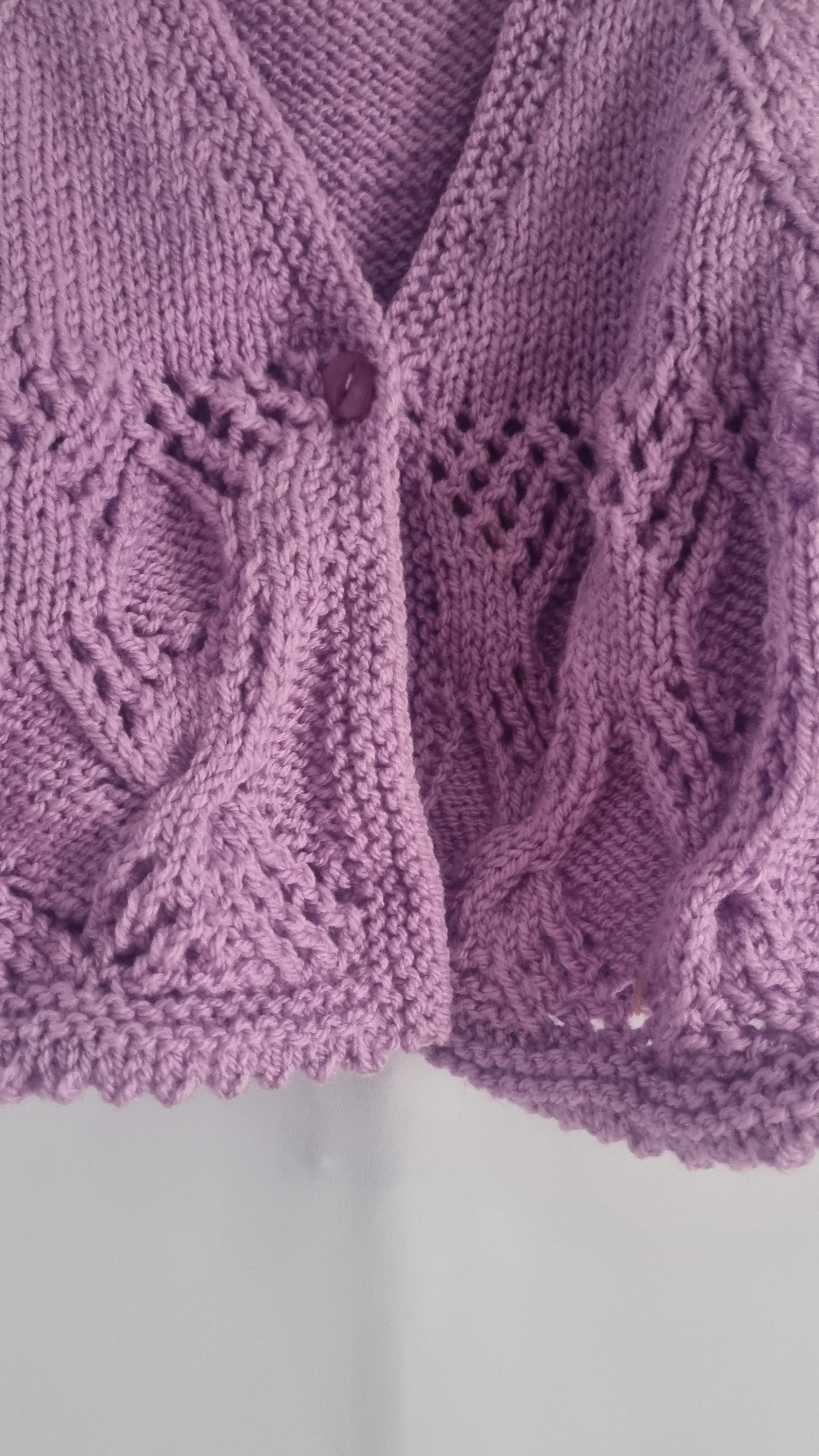 Vintage knitted baby girl lilac cardigan, 6 to 12 months