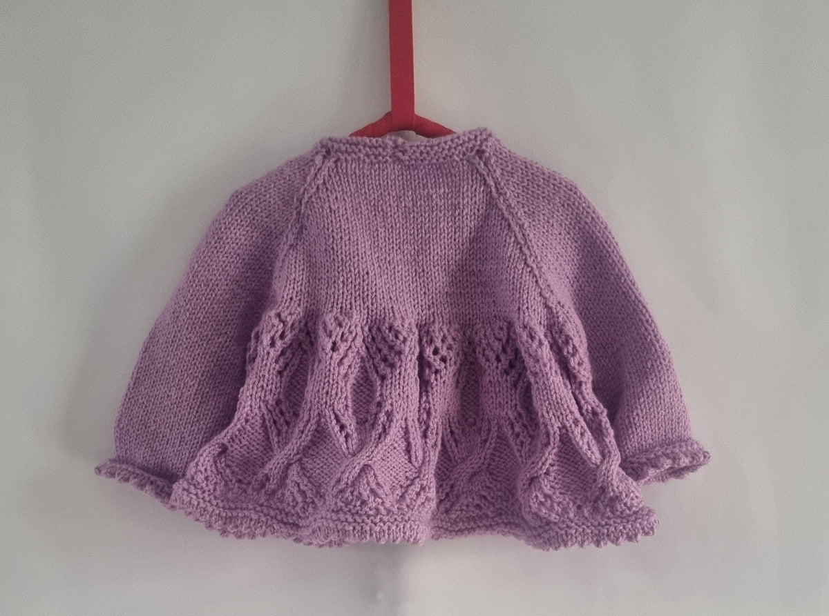 Vintage knitted baby girl lilac cardigan, 6 to 12 months