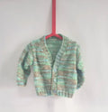 6m to 12m hand knitted baby boy cardigan, striped beige and green