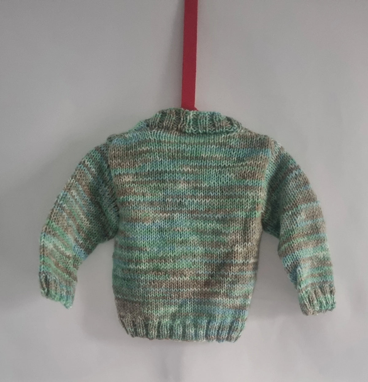 6m to 12m hand knitted baby boy cardigan, striped beige and green