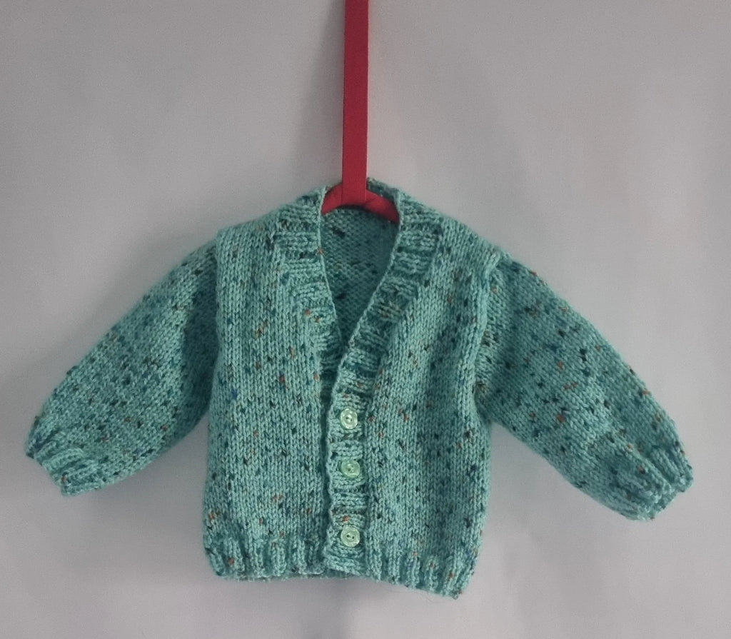 Hand knitted baby boy cardigan, Aqua marine