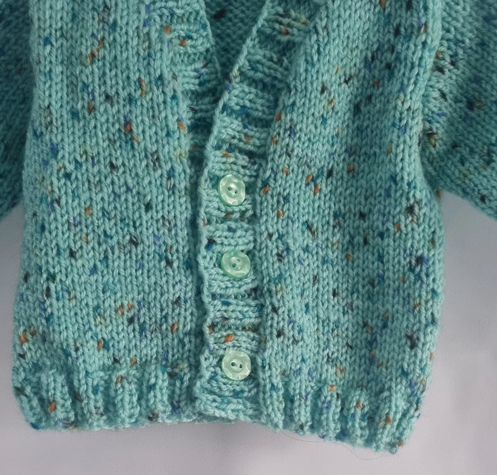 Hand knitted baby boy cardigan, Aqua marine