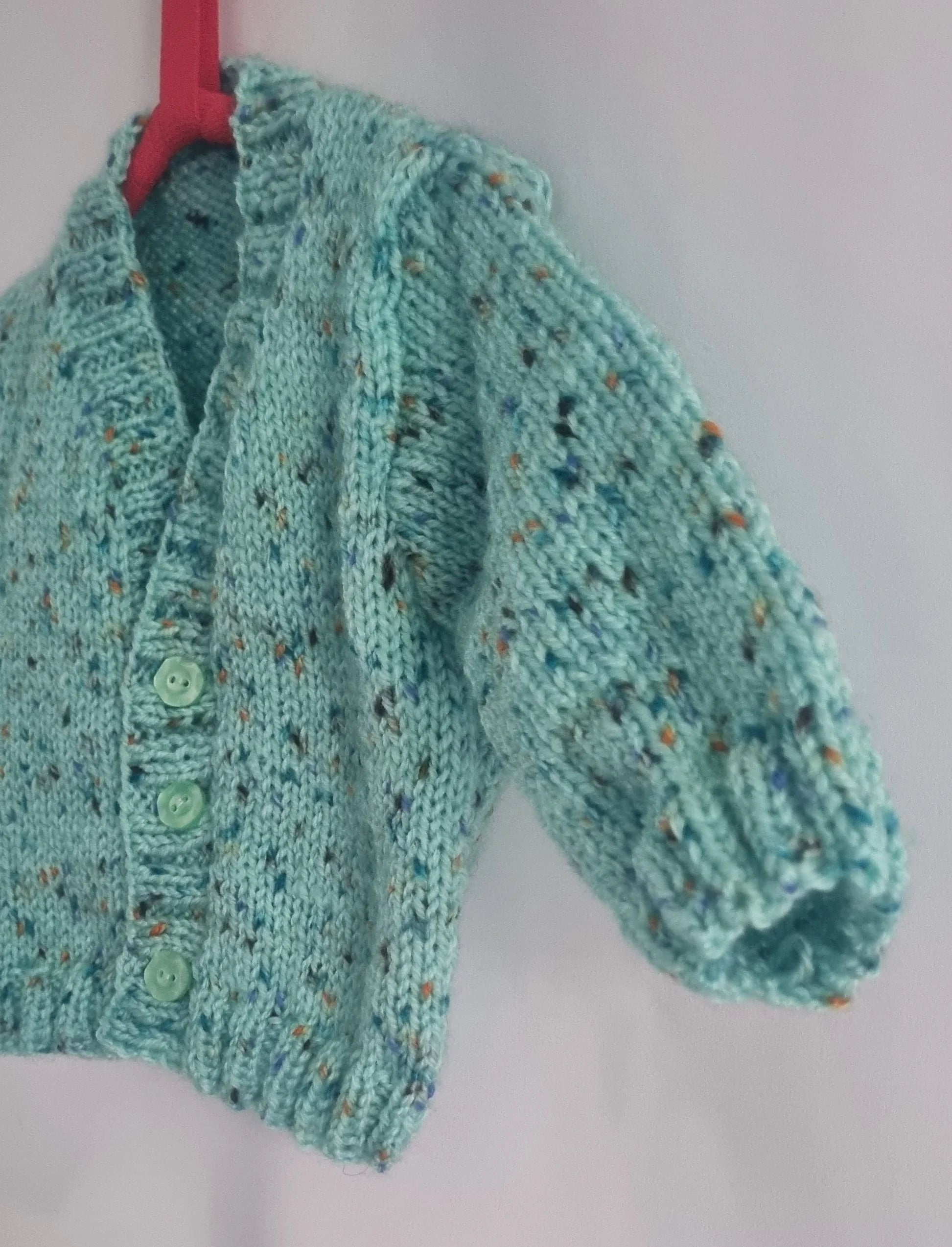 Hand knitted baby boy cardigan, Aqua marine