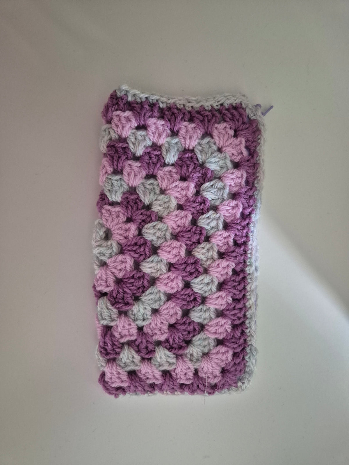 Handmade Granny Square Crochet Make Up Bag or Pencil Case, Fully Lined Zip Pouch in Lilac & Purple, Letterbox Gift