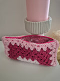 Handmade Granny Square Crochet Make Up Bag or Pencil Case, Fully Lined Zip Pouch in Shades of Pink, Letterbox Gift