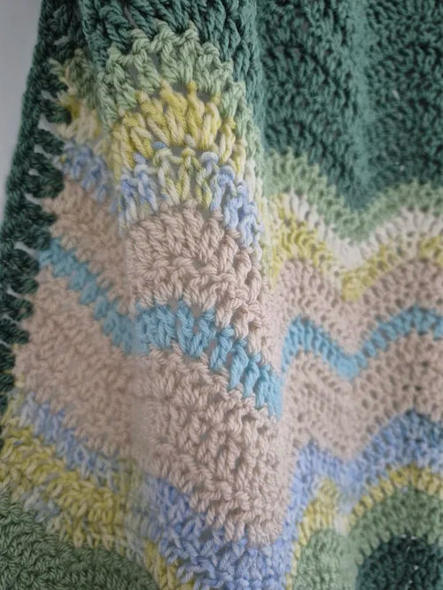 Handmade Crochet Baby Blanket – Sage, Aquamarine, Mocha & Baby Blue