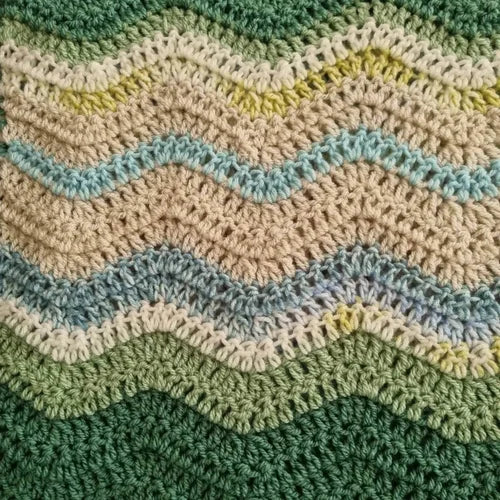 Handmade Crochet Baby Blanket – Sage, Aquamarine, Mocha & Baby Blue