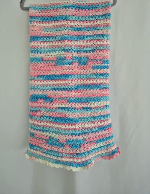Handmade Candy Floss crochet baby blanket/ shawl
