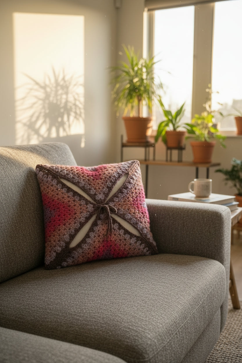 Reversible handmade crochet cushion cover - home decor