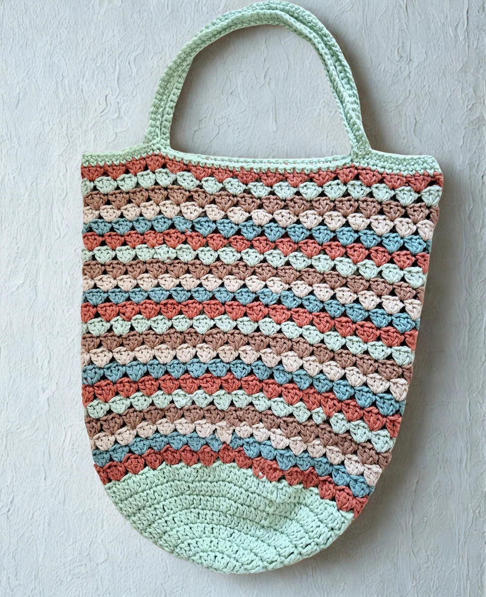Earthy tones striped cotton crochet market bag