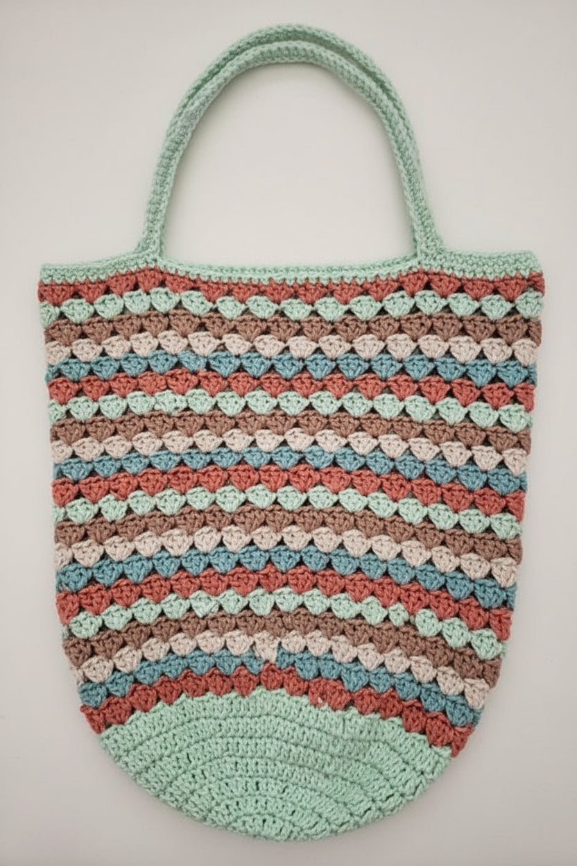 Earthy tones striped cotton crochet market bag