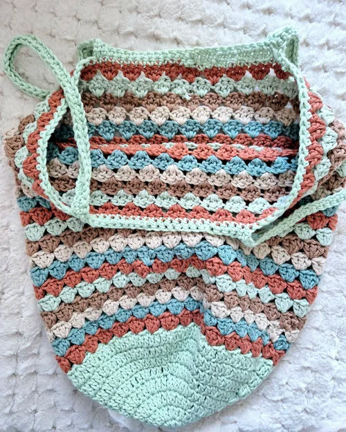 Earthy tones striped cotton crochet market bag