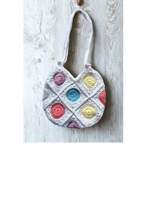 Handmade Pastels,  Sunburst Crochet Market Bag with Fabric Lining