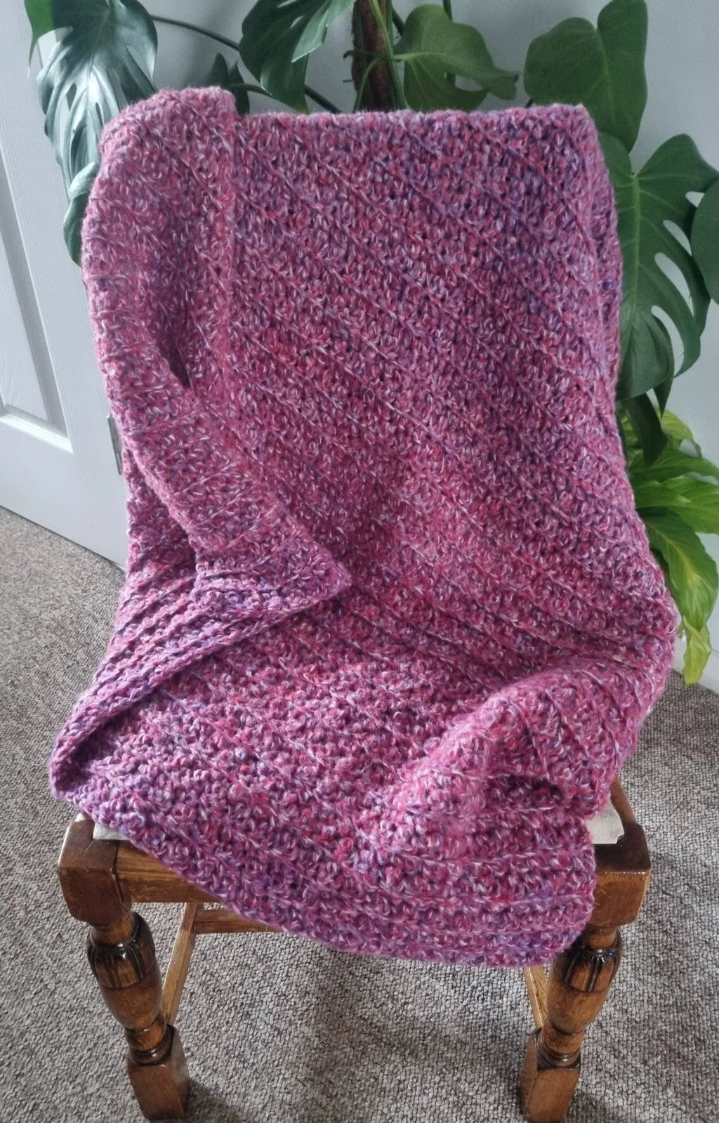 Handmade Pink Crochet Baby Blanket – Chunky Wool, Soft & Machine Washable