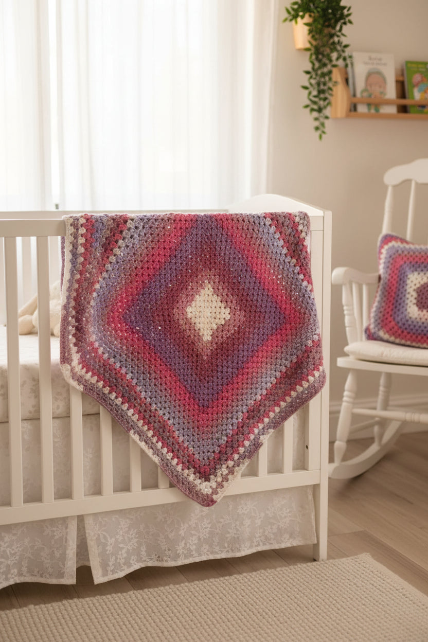 Pink & Purple Crochet Baby Blanket, Granny squares Design