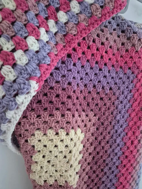 Pink & Purple Crochet Baby Blanket, Granny squares Design