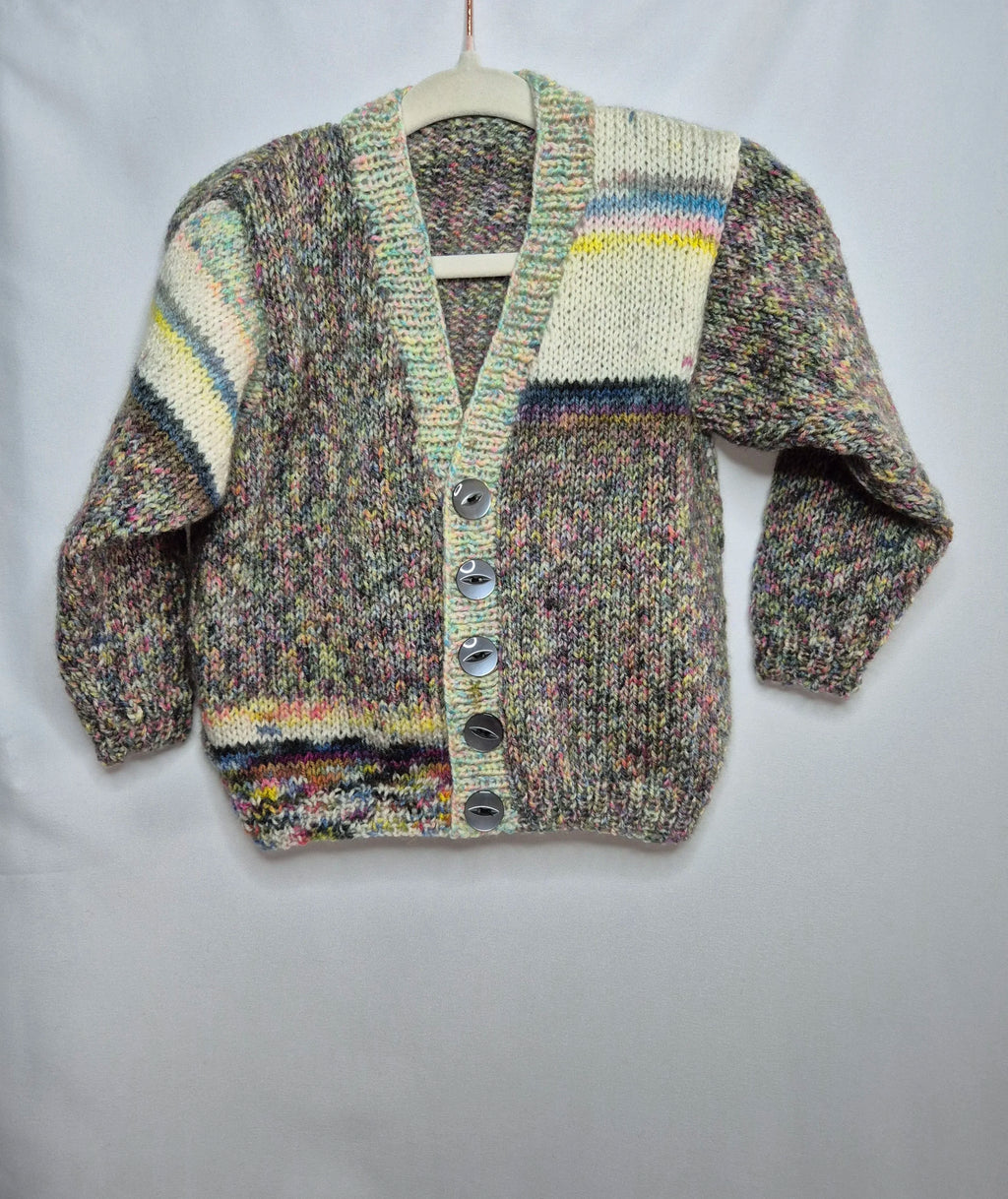 Hand knitted gender neutral cardigan, 12m to 2 years