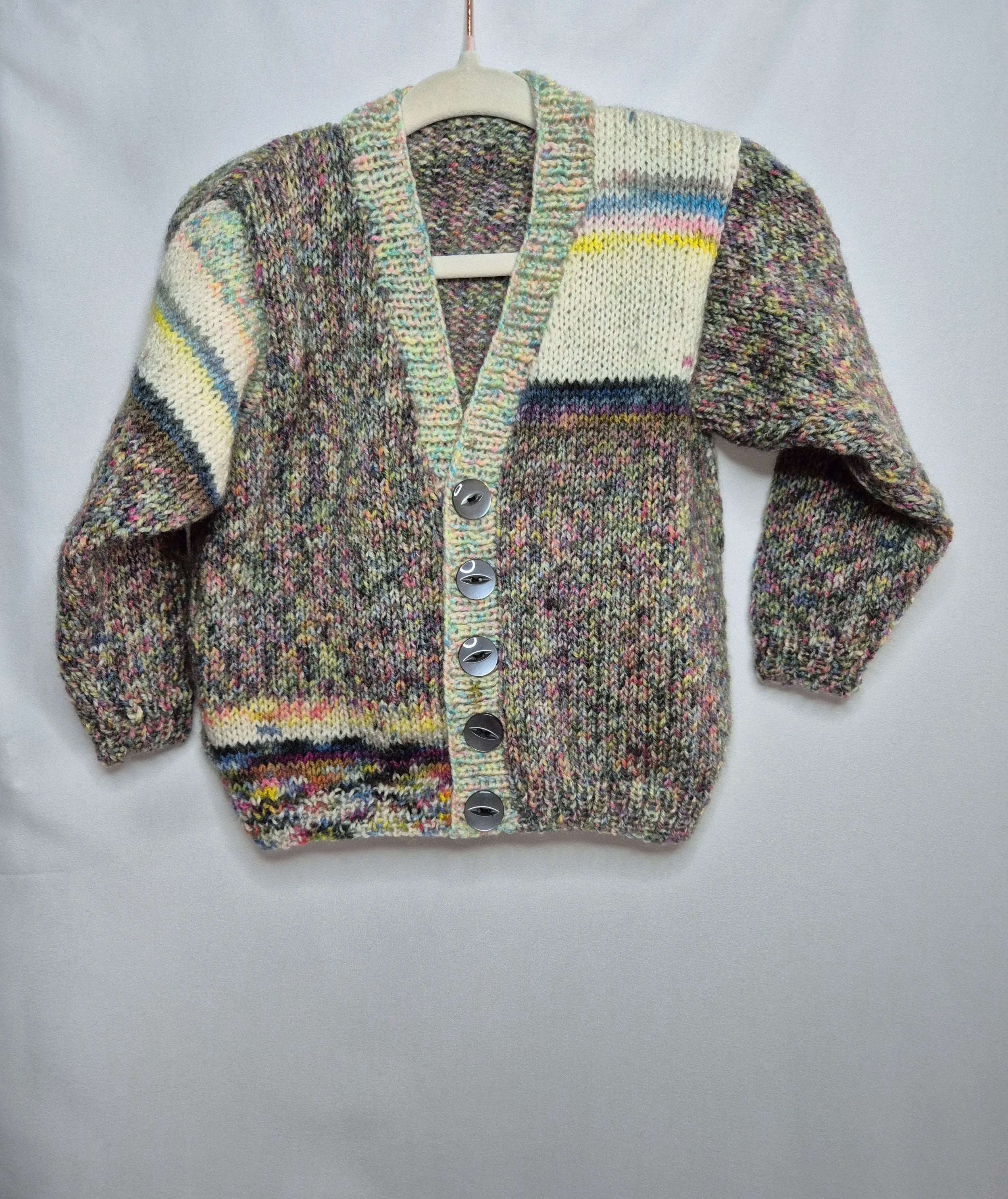 Hand knitted gender neutral cardigan, 12m to 2 years