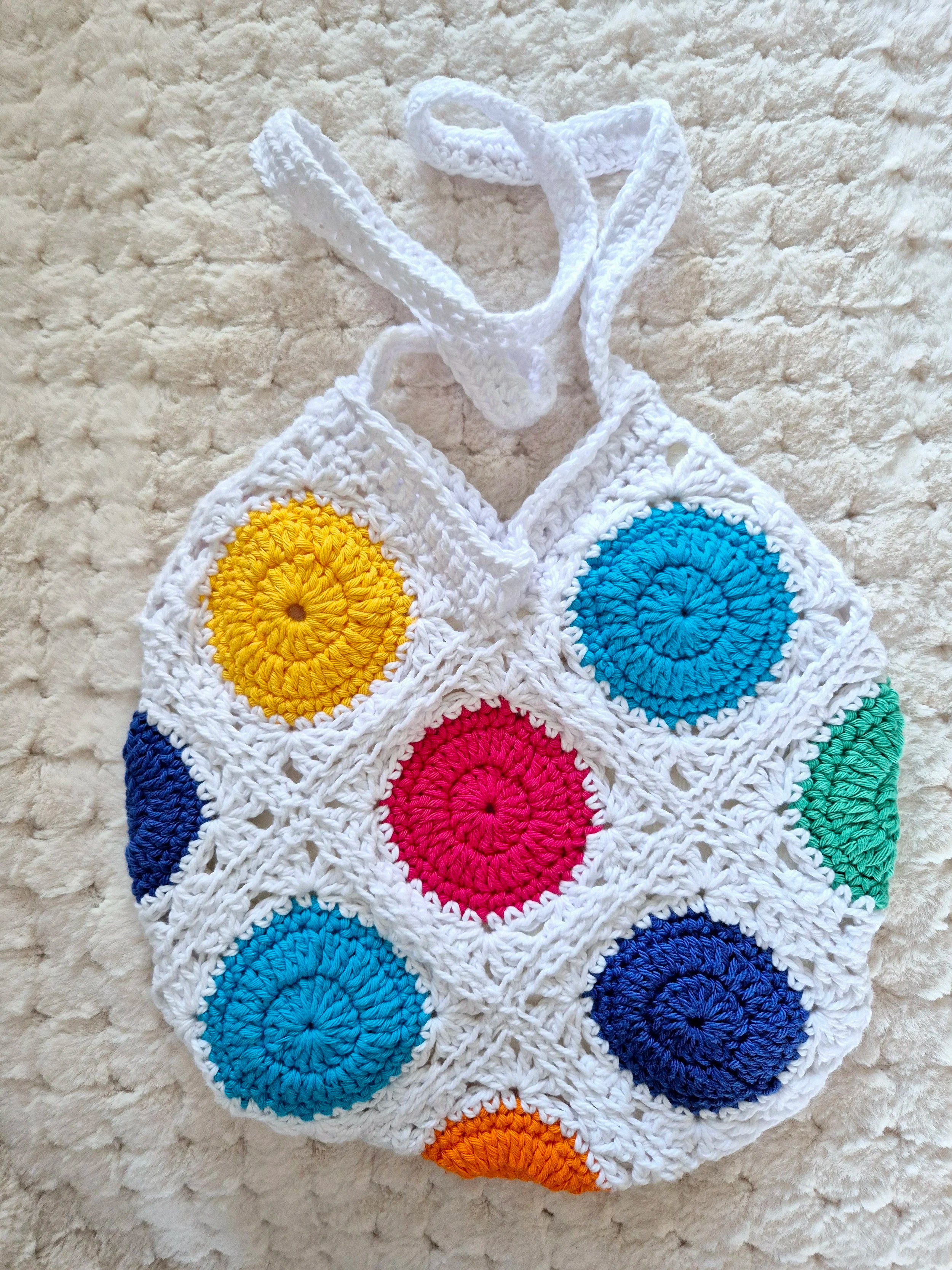 Handmade Cotton Crochet Bag - Bold and Bright Summer Beach Bag