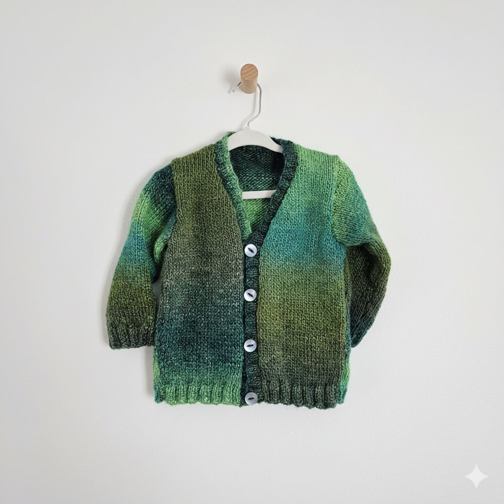 Green marine knitted baby cardigan, Gender Neutral