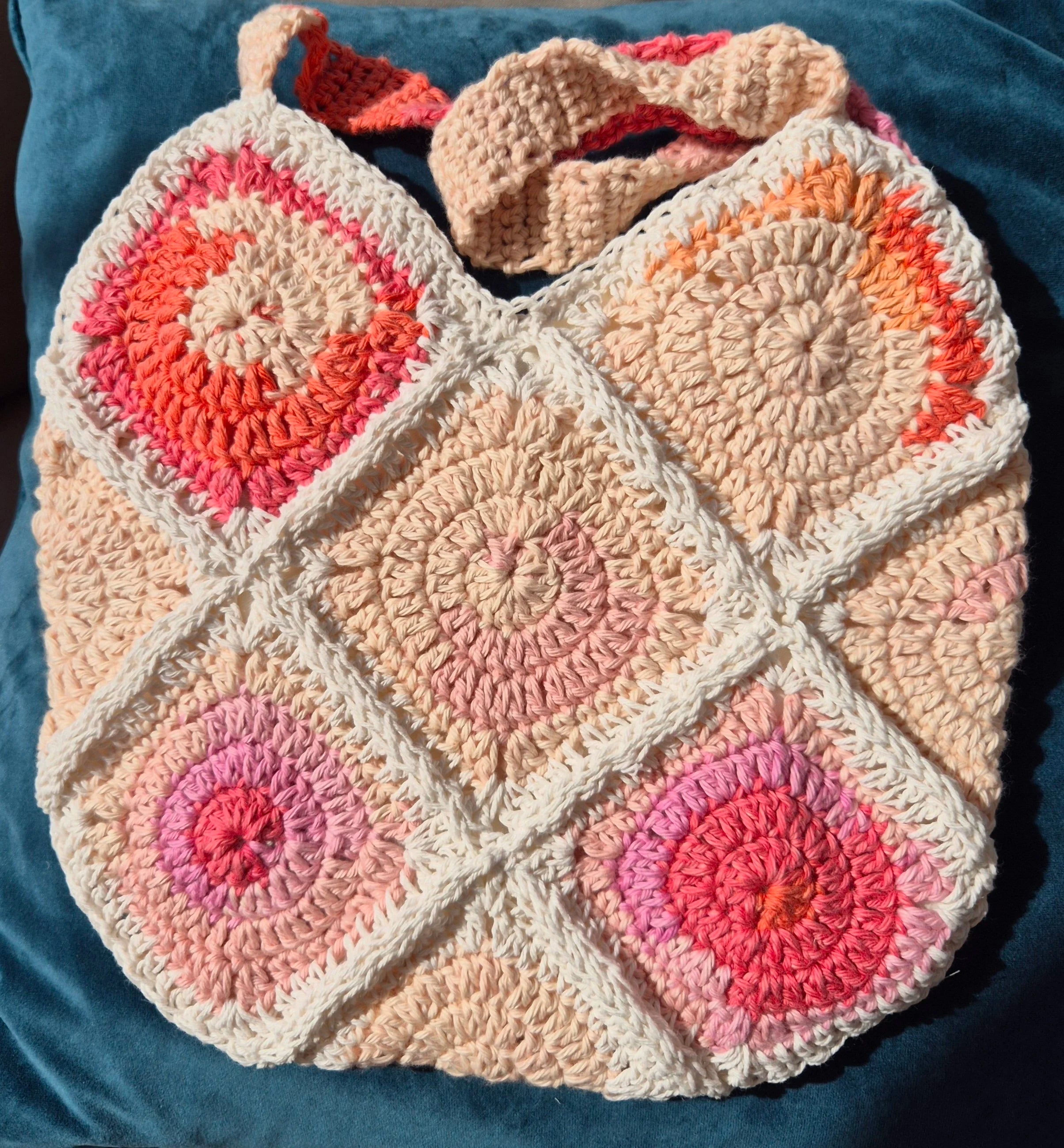 Handmade Cotton Crochet Bag, Peach & Coral Summer Tote