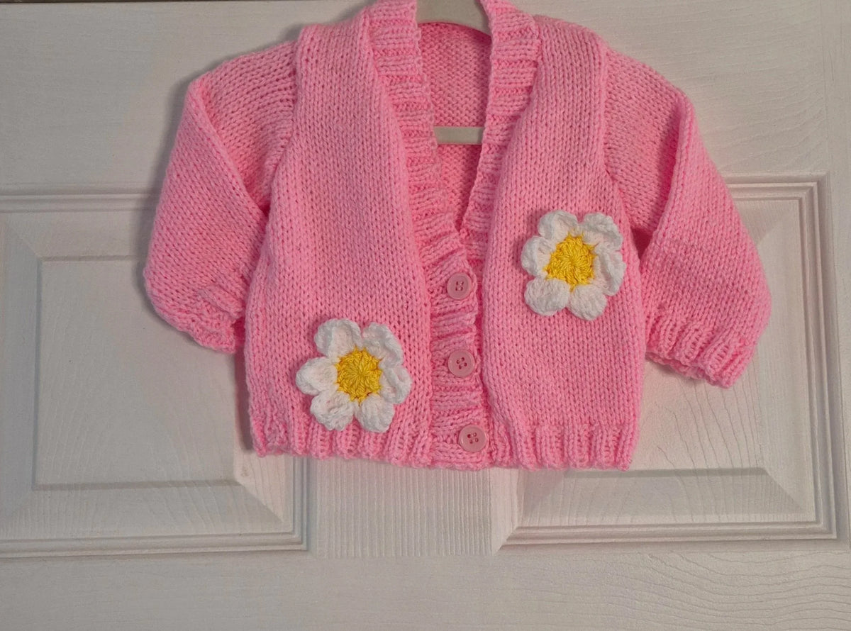 Candyfloss pink & crochet flower cardigan