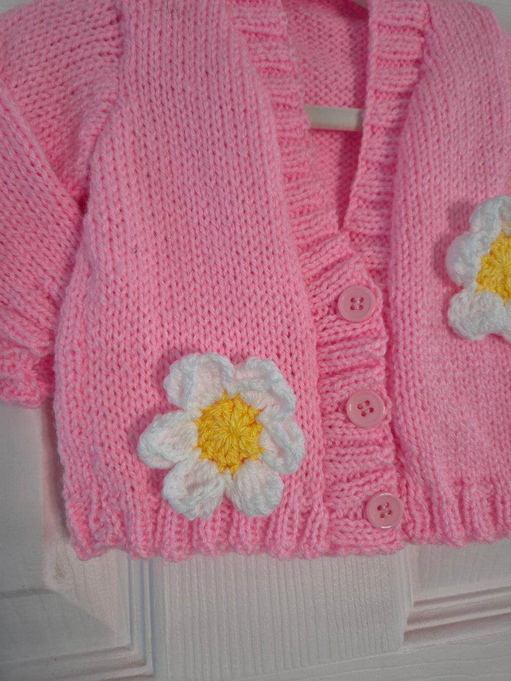 Candyfloss pink & crochet flower cardigan