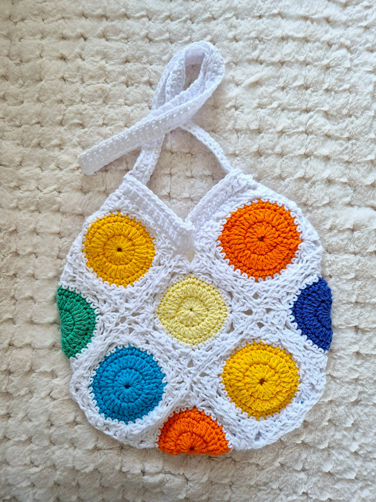 Handmade Cotton Crochet Bag - Bold and Bright Summer Beach Bag