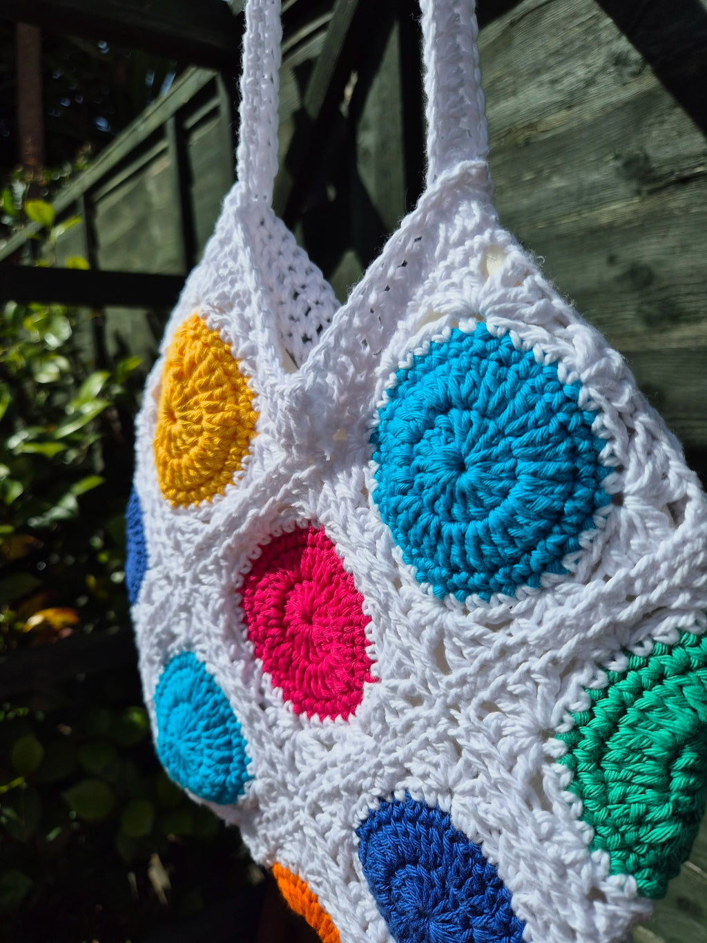 Handmade Cotton Crochet Bag - Bold and Bright Summer Beach Bag