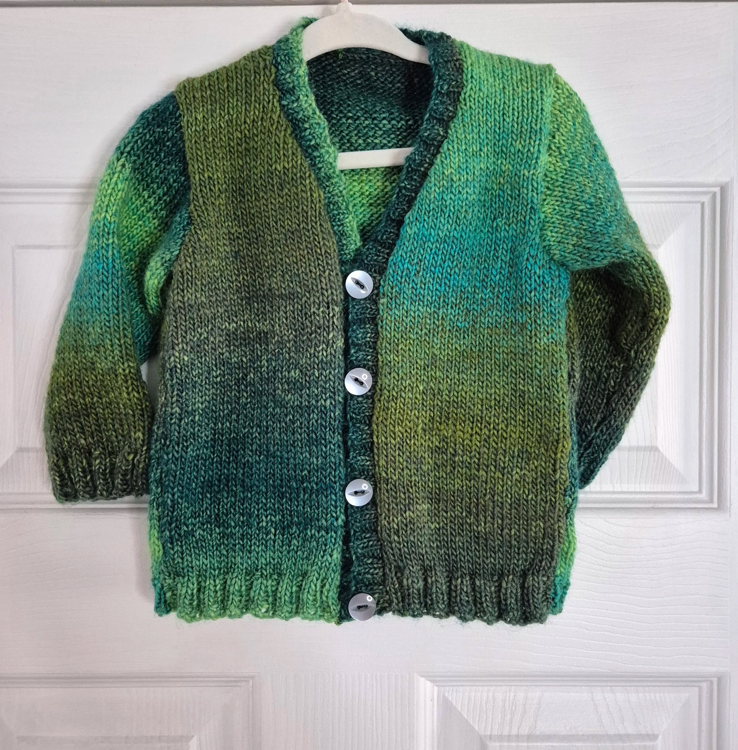 Green marine knitted baby cardigan, Gender Neutral