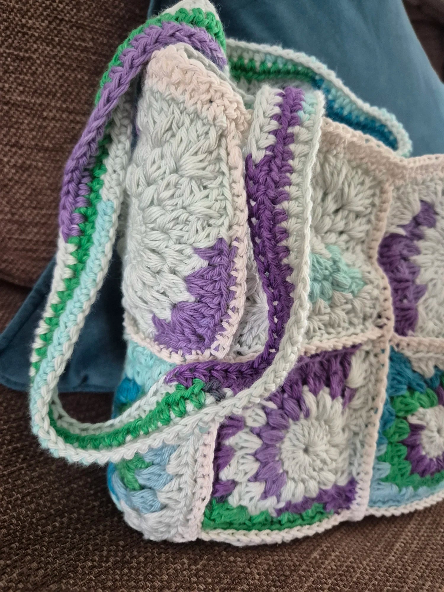 Handmade Cotton Crochet Tote, summer beach bag- Turquoise, aqua marine