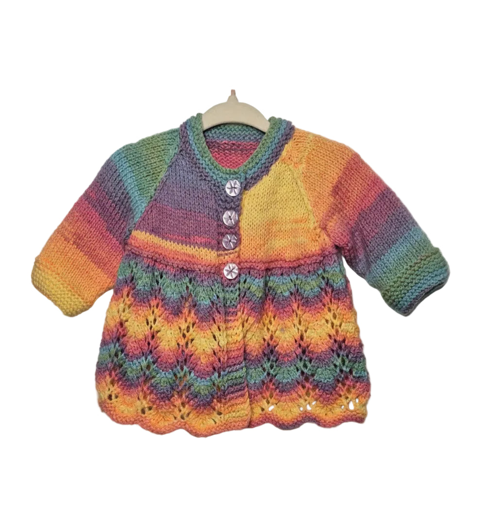 Handmade rainbow knitted baby cardigan / 0 to 6 months knit baby jacket