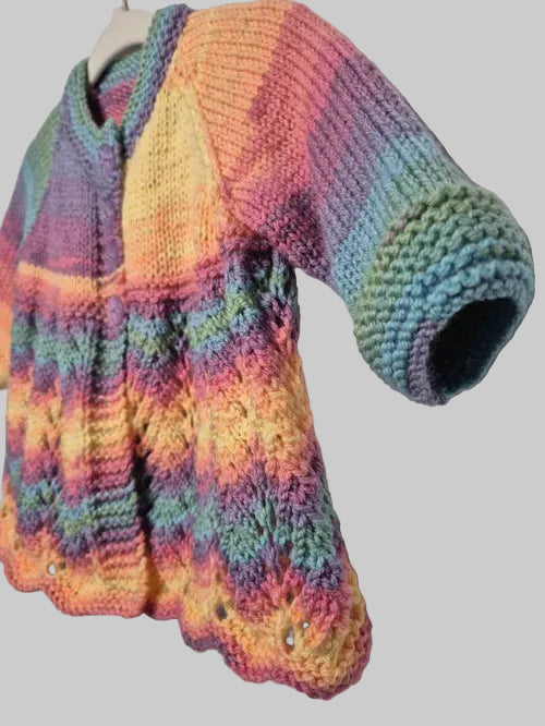 Handmade rainbow knitted baby cardigan / 0 to 6 months knit baby jacket