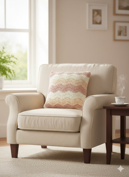 Handmade Crochet Cushion Cover - ripple design / neutral colours