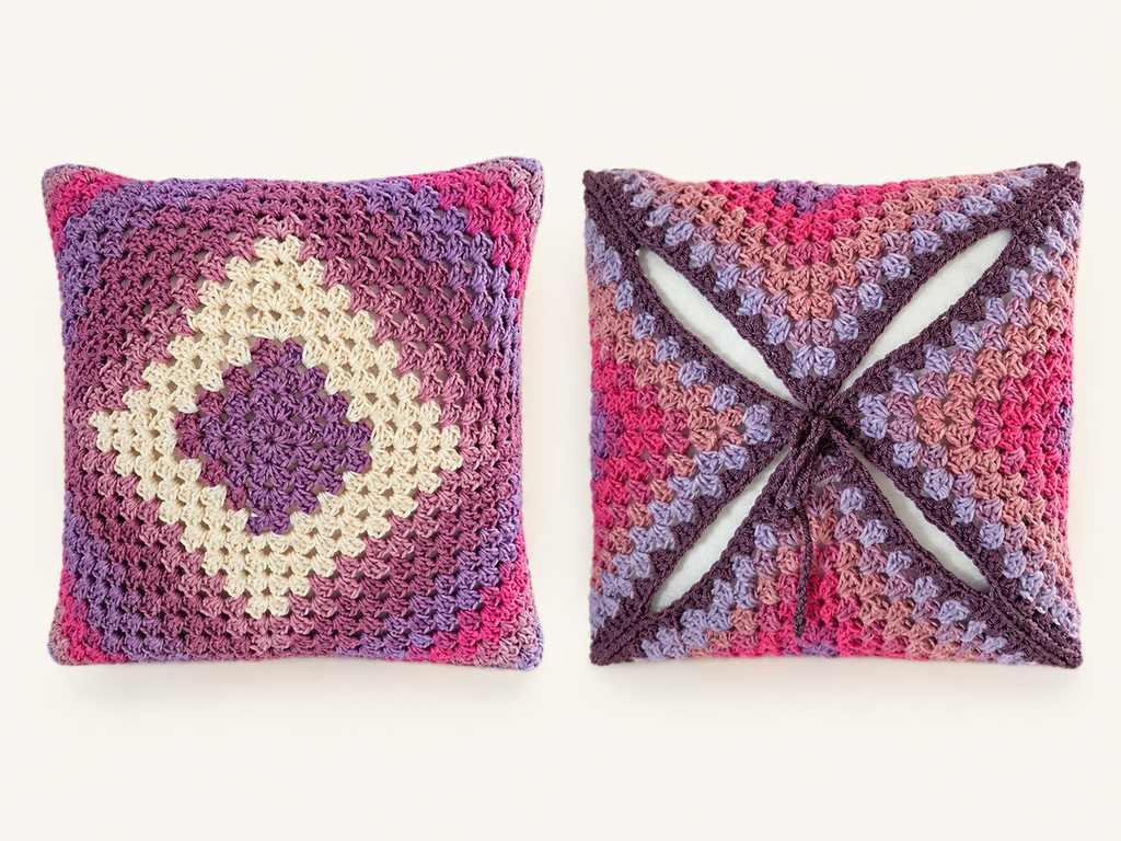 Reversible handmade crochet cushion cover - home decor