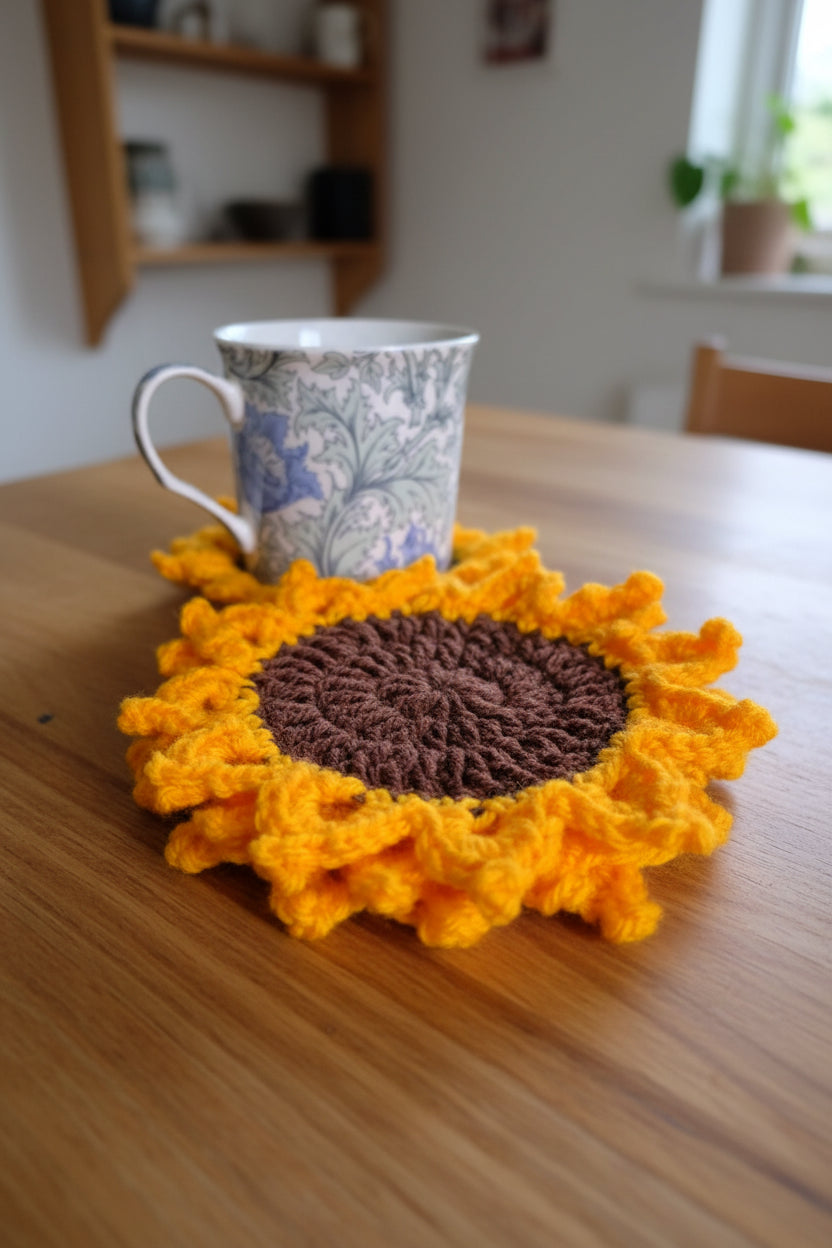 Handmade crochet sunflower coasters.  Gift sets - Outdoor living