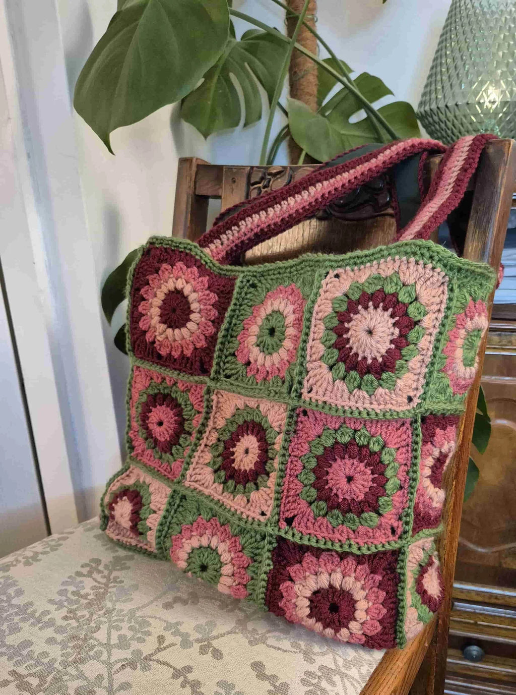 Granny squares crochet tote bag, handmade autumn colours