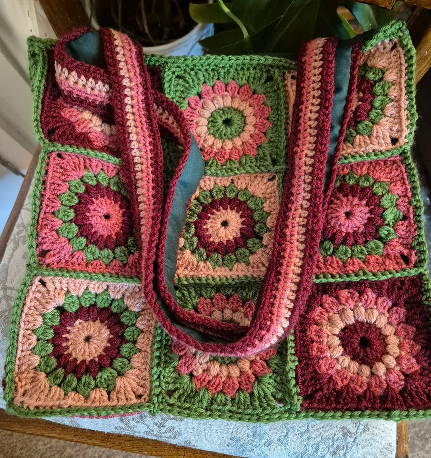 Granny squares crochet tote bag, handmade autumn colours