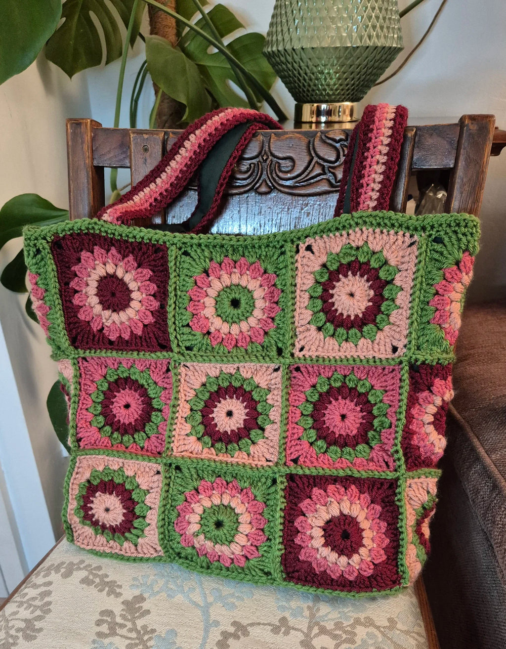 Granny squares crochet tote bag, handmade autumn colours