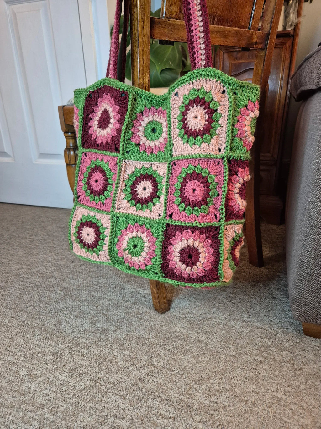 Granny squares crochet tote bag, handmade autumn colours