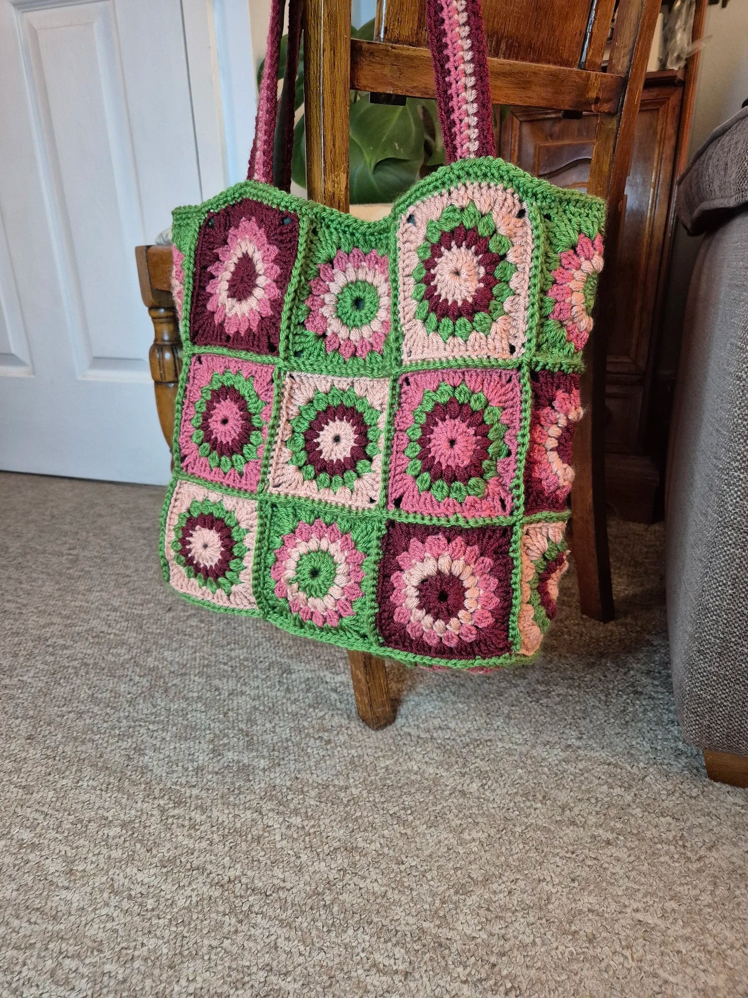 Granny squares crochet tote bag, handmade autumn colours