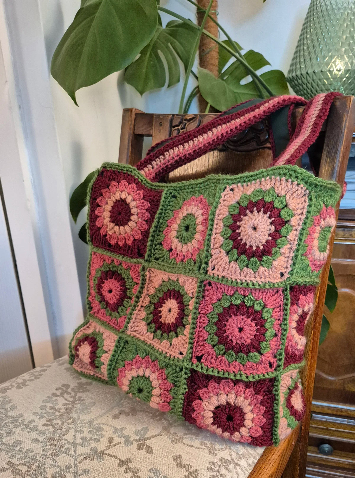 Granny squares crochet tote bag, handmade autumn colours