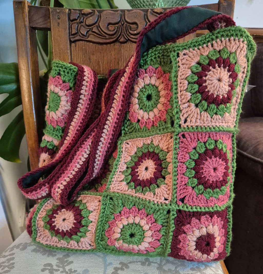 Granny squares crochet tote bag, handmade autumn colours